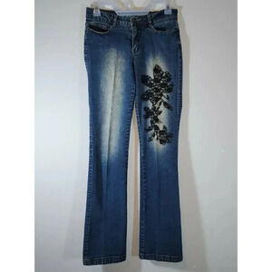 Vintage Joe Boxer Jeans Size 5 Juniors Y2K Rust and Blue Denim Lace Studded